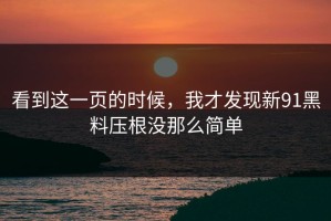 看到这一页的时候，我才发现新91黑料压根没那么简单