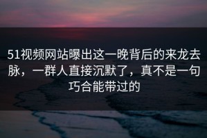 51视频网站曝出这一晚背后的来龙去脉，一群人直接沉默了，真不是一句巧合能带过的